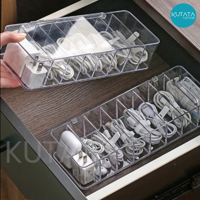

Holder Tempat Penyimpanan Kabel Bening Acrylic /Organizer Tempat Kabel 8 Slot