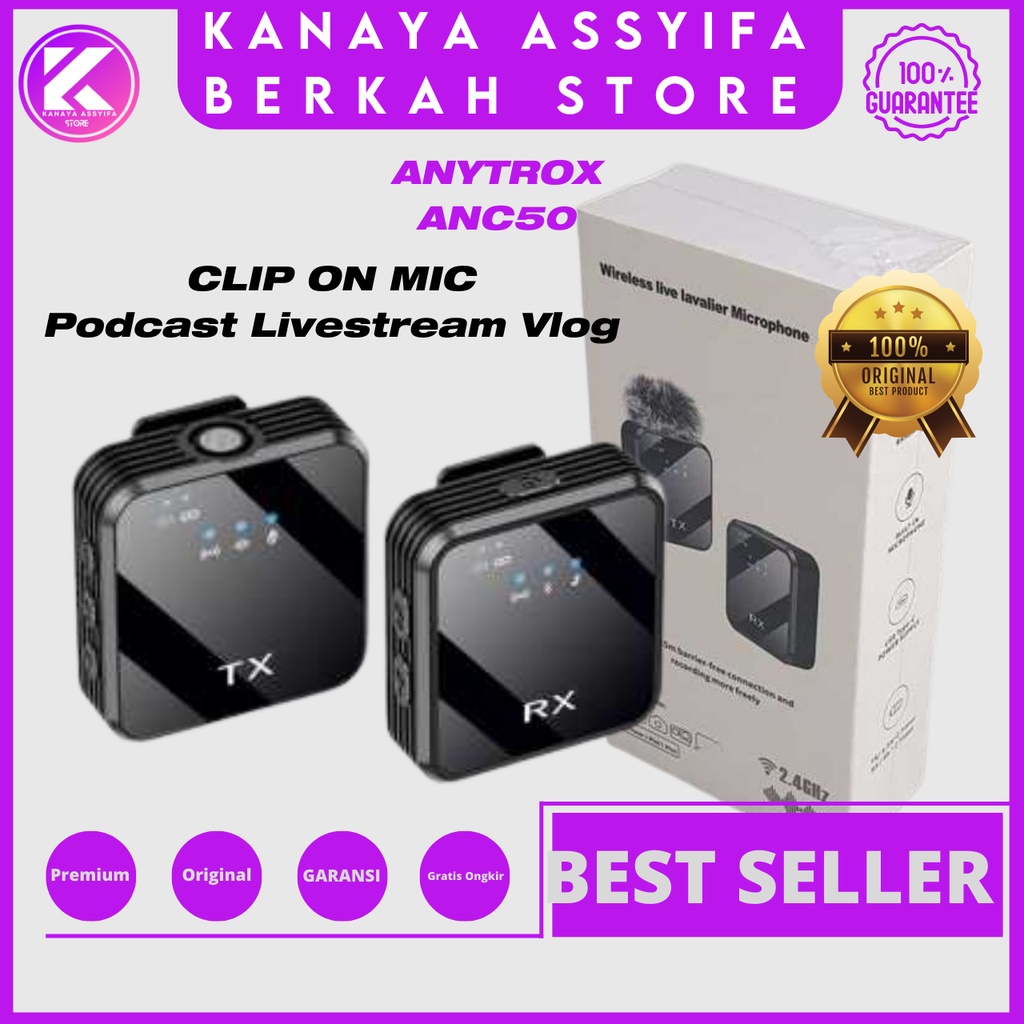 ANYTROX Wireless Mic Clip On Mikrofon Wireless Microphone for Vlogging Live Streaming Podcast Interview Portable - ANC50