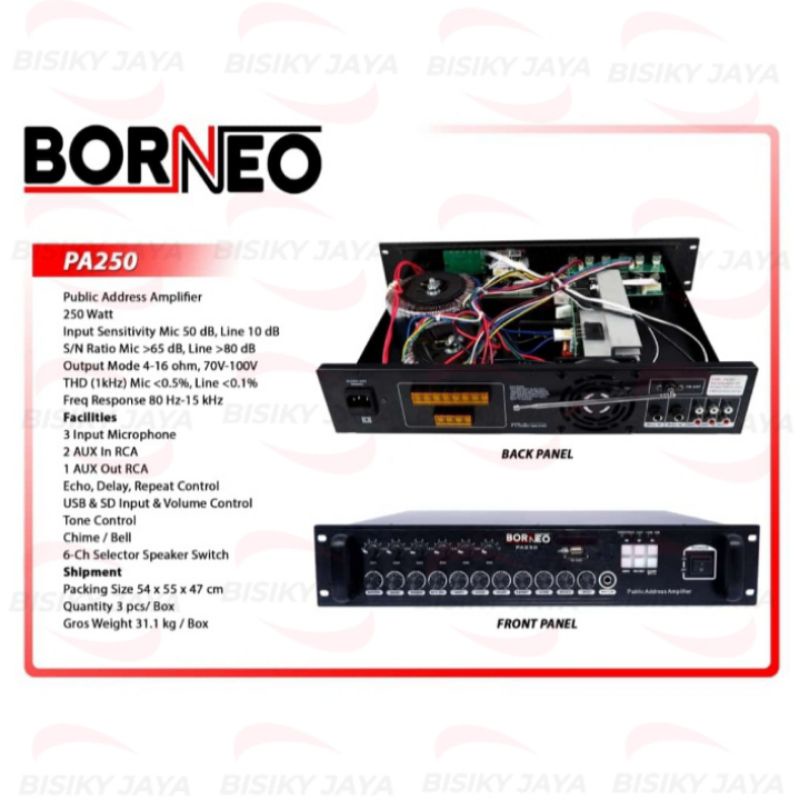Power Amplifier BORNEO PA250 / Public Addres Amplifier 250 watt Borneo PA-250