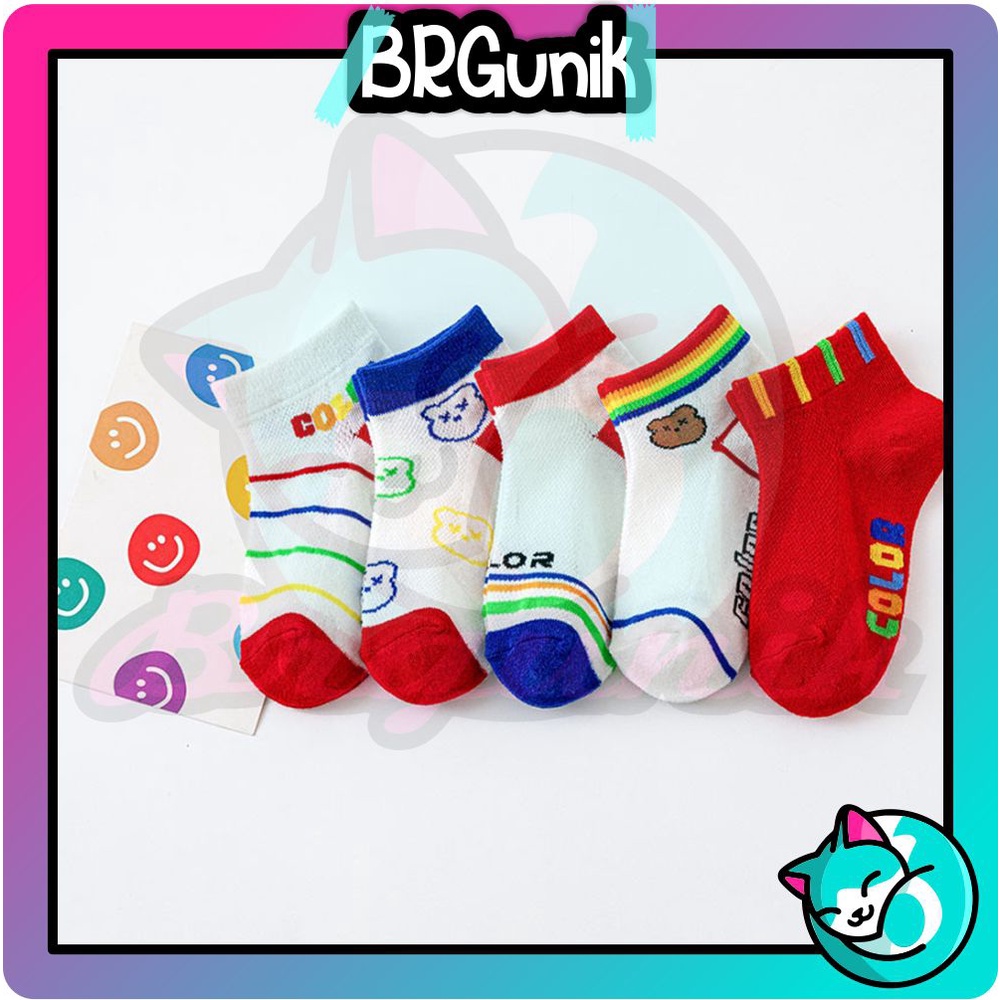 BRGUNIK Kaos Kaki Anak Motif Rainbow Bear Kaus Kaki Bayi Beruang Lucu KK037