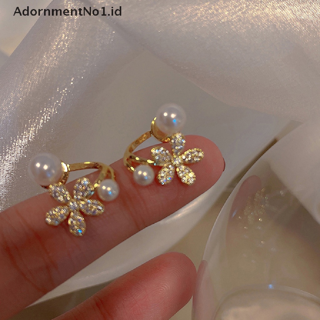 [AdornmentNo1] Cahaya Imitasi Mutiara Bunga Stud Anting Wanita Fashion Kristal Perhiasan Elegan Hadiah Pesta [ID]