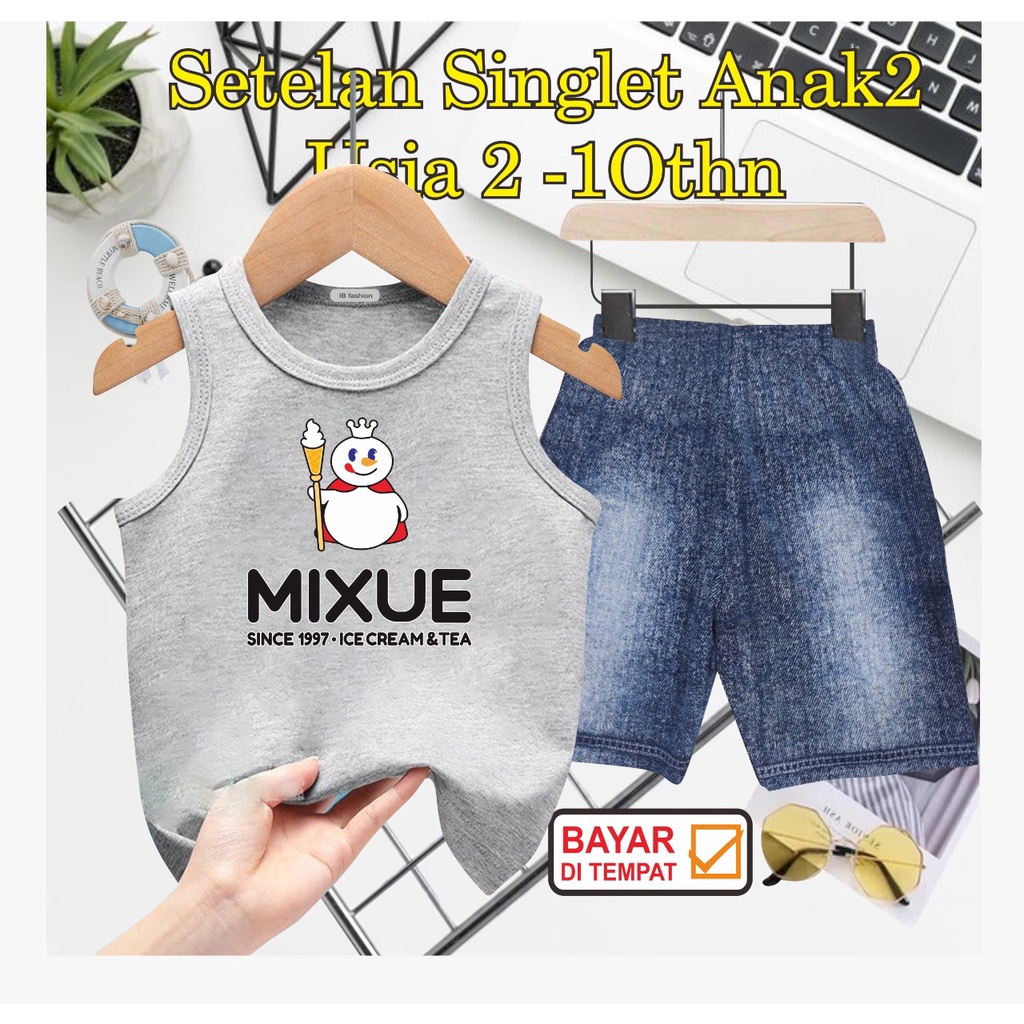 ((IB))SETELAN ANAK2 SINGLET SEMI JEANS/MIXUE DIGITAL SABLON