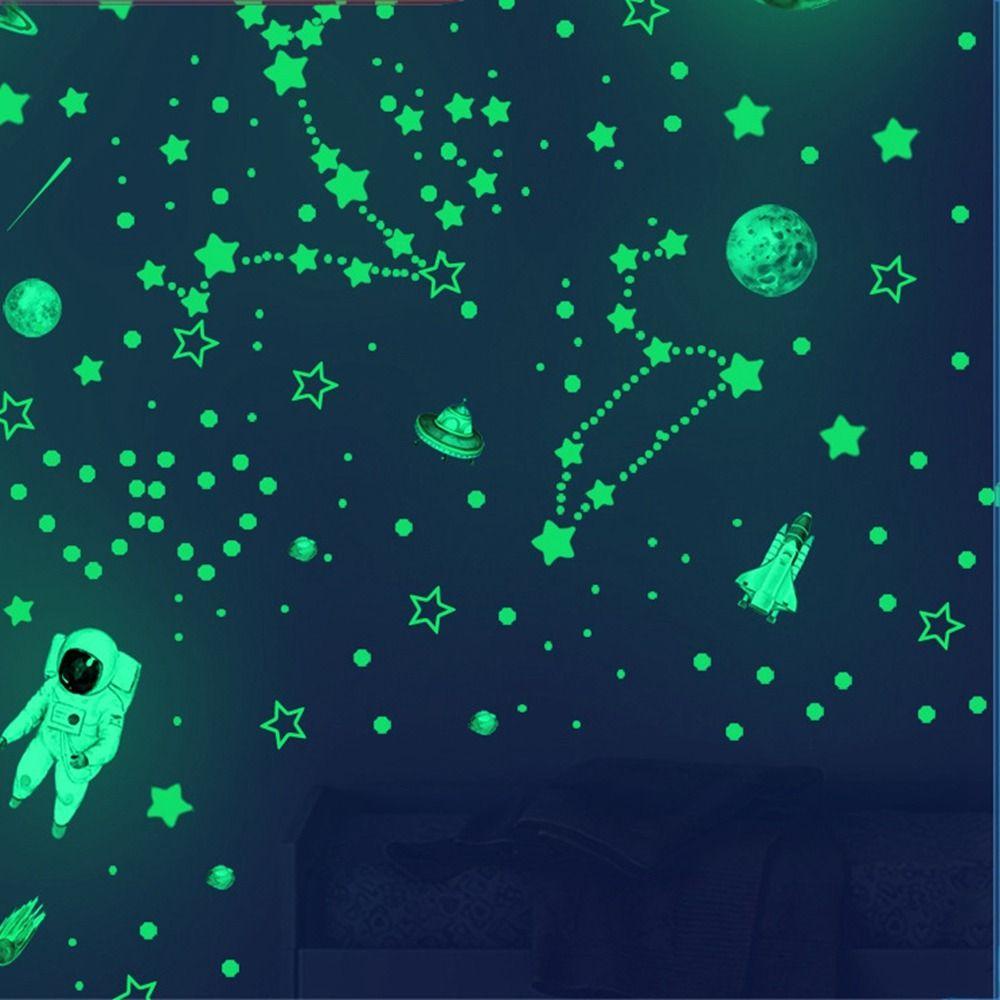 [Elegan] Astronot Decal Removable Kreatif Tahan Air Seni Mural Neon Stiker Lucu DIY Bulan Bintang Latar Belakang Wallpaper Dinding