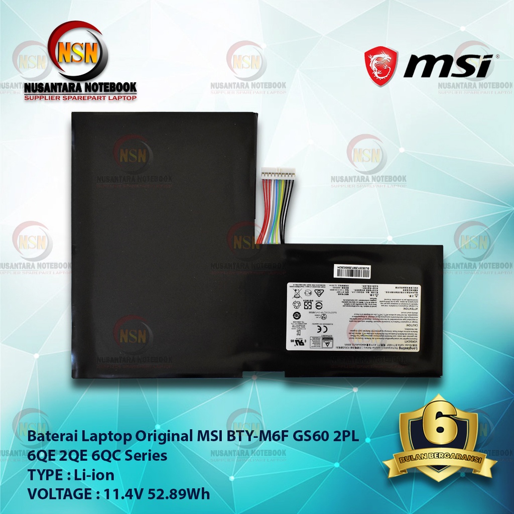 Baterai Original MSI BTY-M6F GS60 2PL 6QE 2QE 6QC Series 11.4V 52.89WH