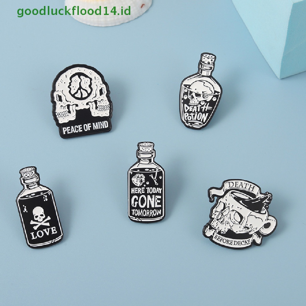 [GOOGFOUR] Lencana Pin Enamel Gaya Punk Hitam Botol Tengkorak Koleksi Bros Kerah Pin [TOP]