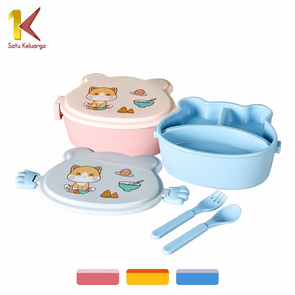 Satu Keluarga Kotak Bekal Anak Set Sendok Garpu C777 Tempat Makan tingkat Motif Cartoon Lucu Lunch B