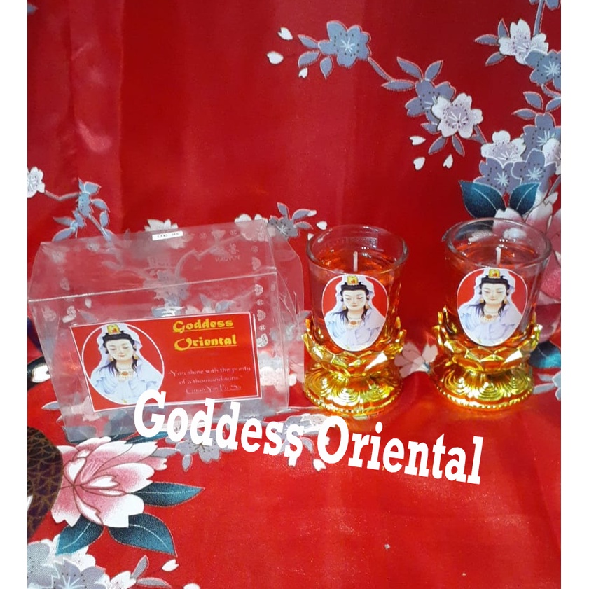 Lilin Sembahyang Dewi Kwan Im Merah Gelas 2 pcs Set