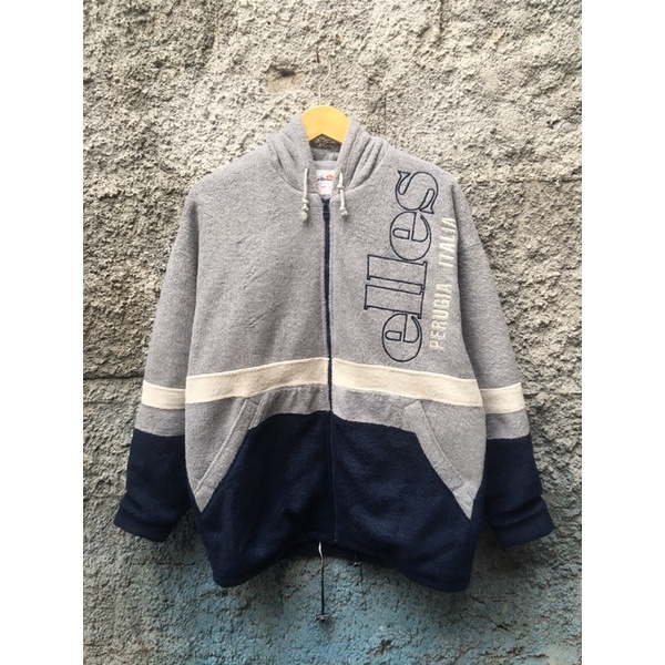 hoodie jaket sherpa ellesse sherpa vintage big logo second brand original thrift