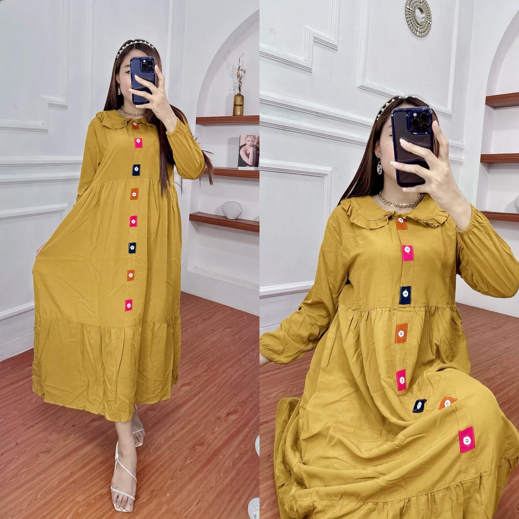 Gamis glessa viral - gamis loly ld 110 pb 130 - gamis midi kekinian-GLESSA MUSTARD