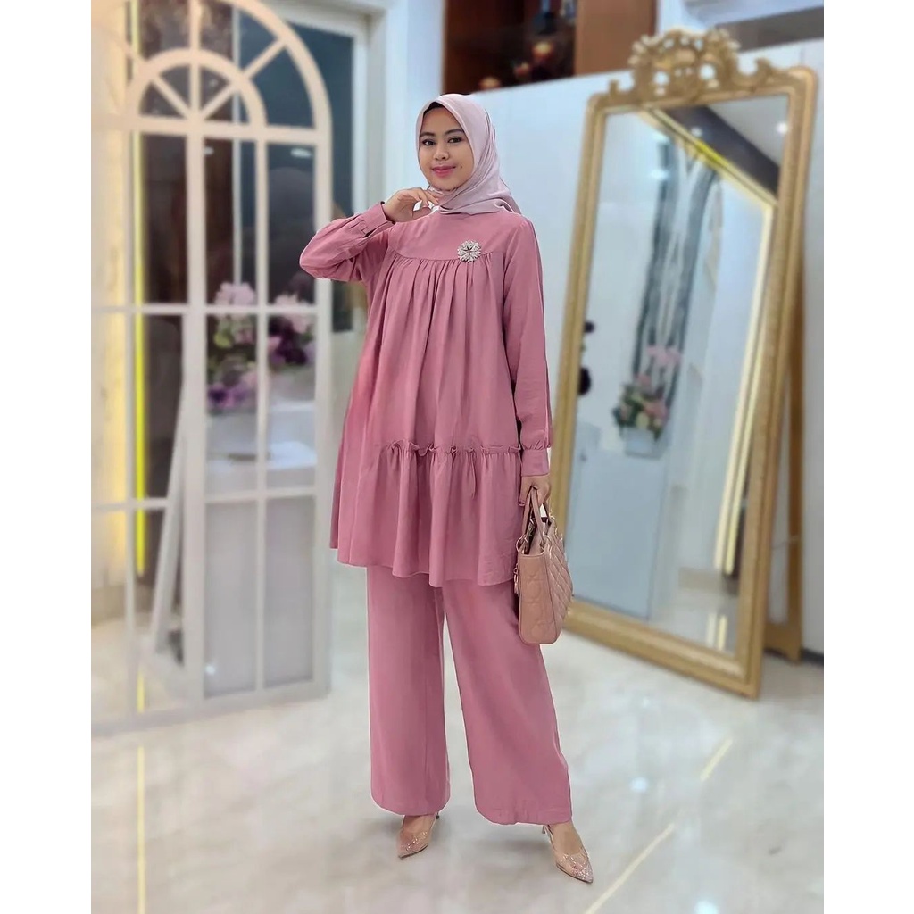 AUDY SET BC Bahan CRINKLE AIRFLOW SIZE M L DAN XL PB 87 CM DAPAT BAJU ATASAN + CELANA PANJANG SETELAN WNAITA TERBARU 2023 KEKINIAN ONE SET WANITA KOREAN STYLE SET WANITA LENGAN PANJANG FASHION MUSLIM TERBARU