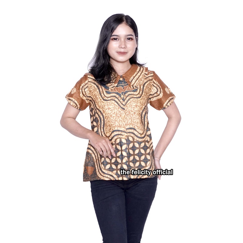 Atasan Batik Wanita Berkerah Model Korea Blouse Batik