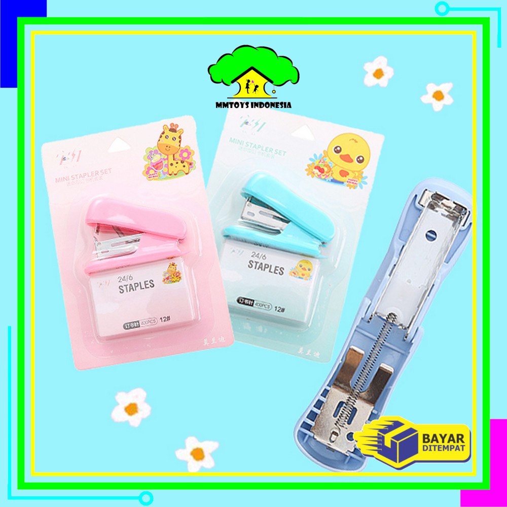

MI-A50 Staples Mini Set Karakter Animal Warna Pastel Portable / Stapler Kecil Set Isi Hekter 24/6 Stasionary Perlengkapan Kantor Import