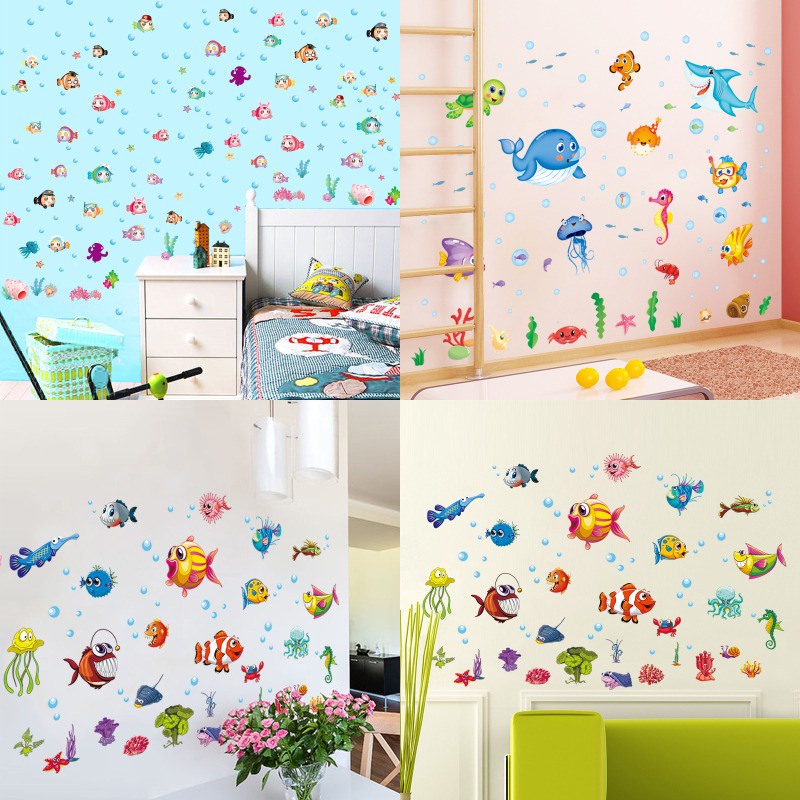 ❤ IJN ❤ Wall Stiker Ikan Fish Dolphin Shark Kamar Mandi Toilet Stiker Dinding Anak