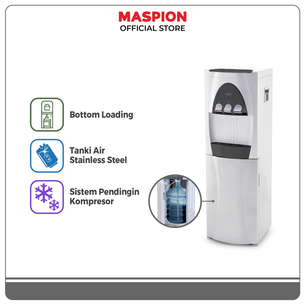 Maspion Standing Dispenser Hot Cold and Normal MD 105 BL Compressor