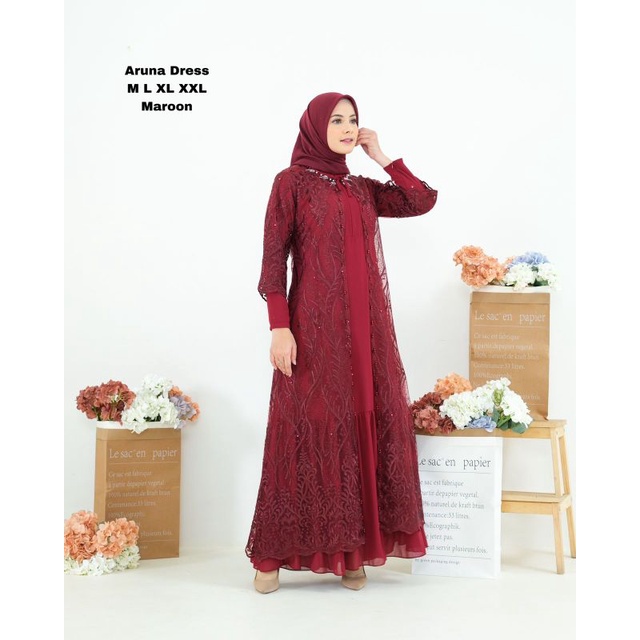 Permata Olshop / Aruna Dress NF / Dress Kebaya Modern / Gamis Kebaya Pesta / Gamis Kondangan / Gamis Kebaya Outer Lepas Pasang