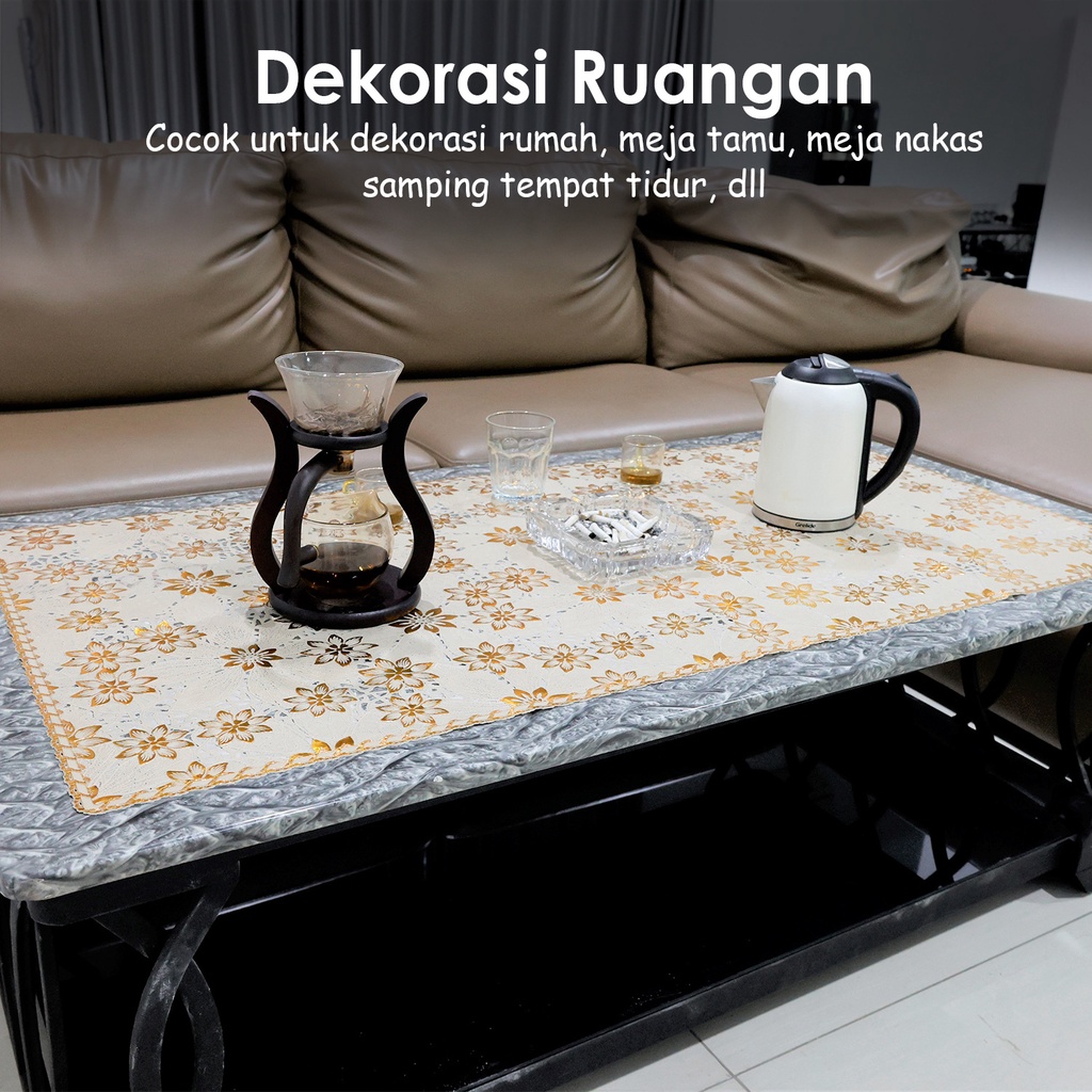 Taplak Meja Tamu Gold Motif Persegi Panjang Terbaru Ukuran 60x120cm Bahan PVC Tebal Premium Anti Air Perlengkapan Dekorasi Rumah Tangga Import Terbaru - D6 - Comfort Homes