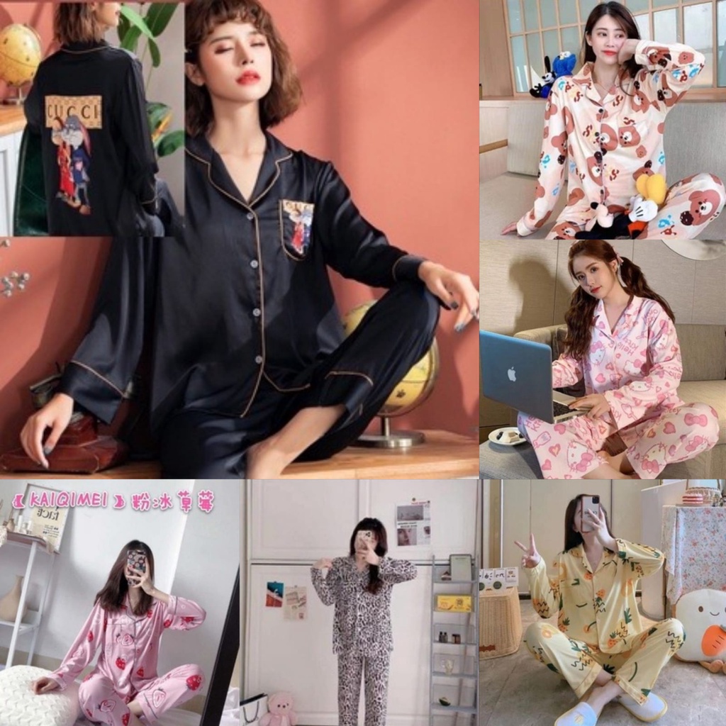 PIYAMA SETELAN PP LEHER KERAH IMPORT BAJU TIDUR WANITA DEWASA IMPORT