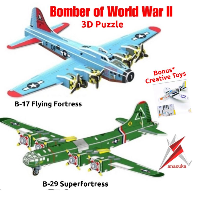 Pesawat Pembom B-17 B-29 Model Kit Puzzle Mainan Edukatif Kado Anak Rakit 37 keping