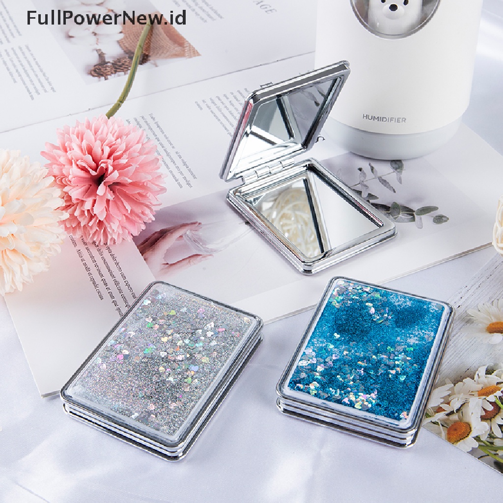 Power Mini Pocket Makeup Mirror Cermin Compact Kosmetik Kreatif Dengan Pasir Mengalir ID