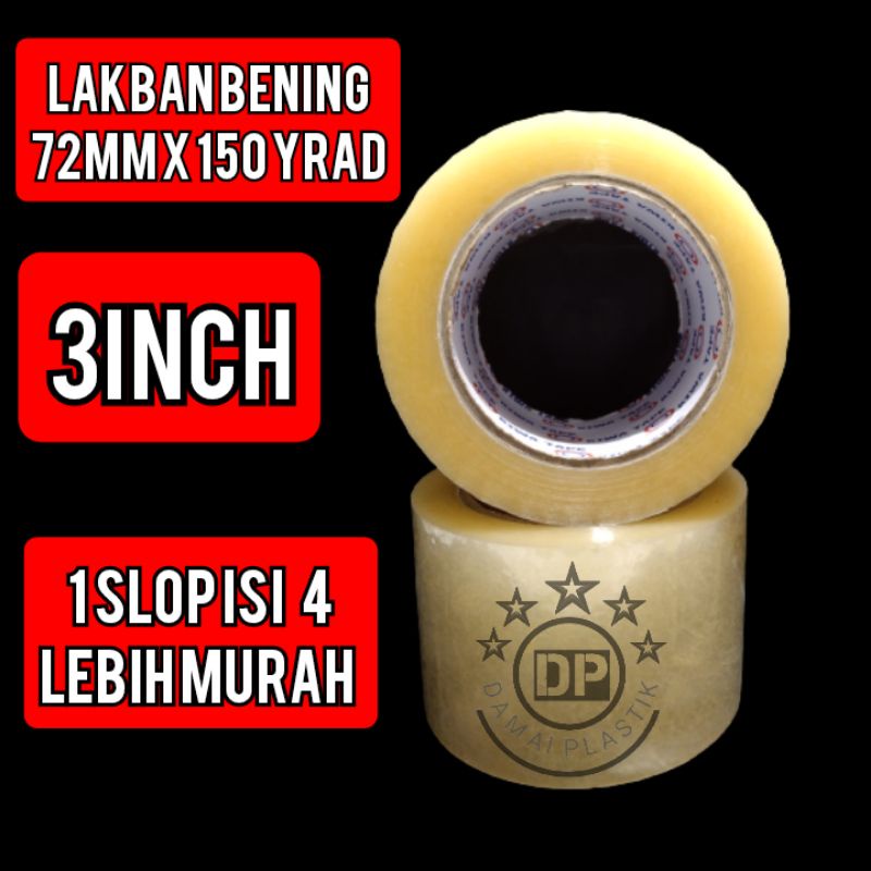 Lakban Bening 3 Inch 150 yrad Opp Tape 72mm Isolasi Selotip