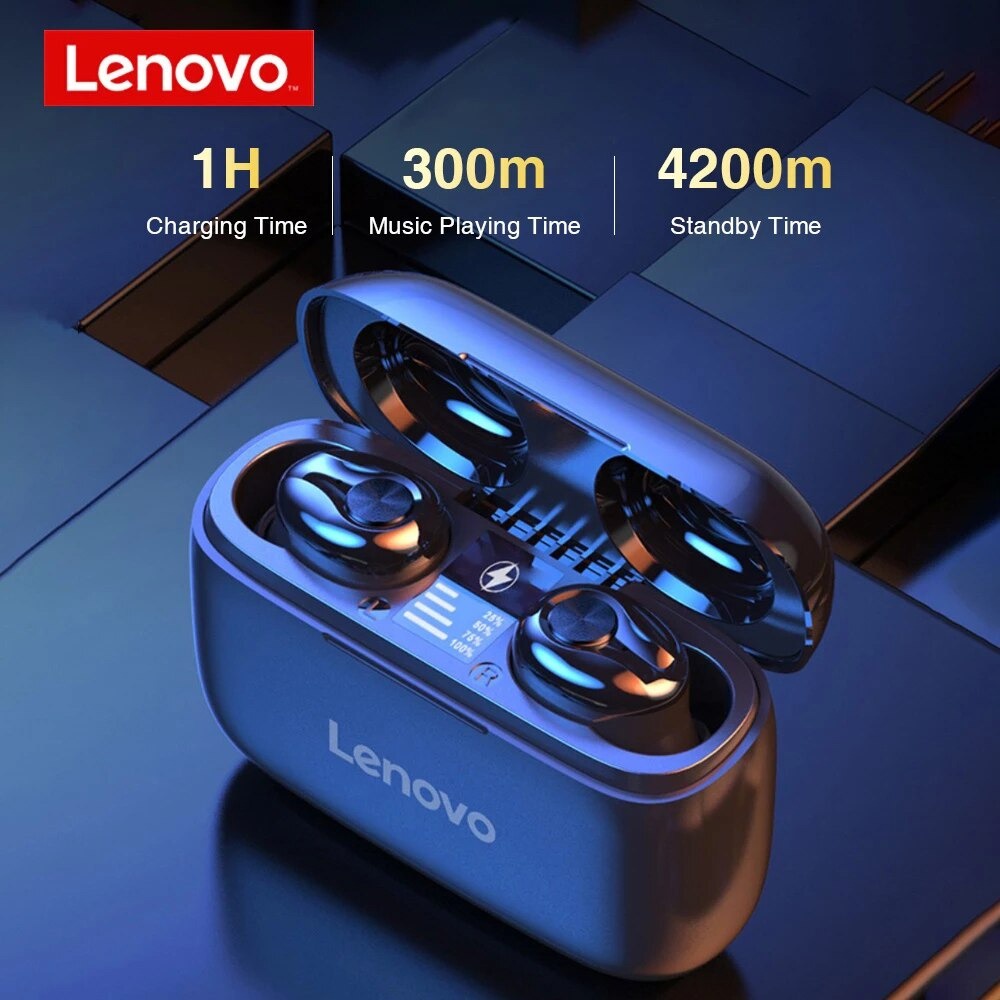 Lenovo TWS Earphone True Wireless Bluetooth 5.0 Charging Dock - HT18 - Black