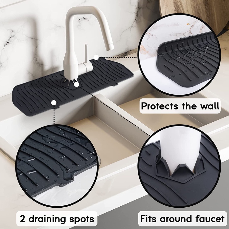 【COD】】Dapur Silicone Faucet Absorbent Mat/Wastafel Splash Guard/Silicone Faucet Splash Catcher Faucet Mat Countertop Protector