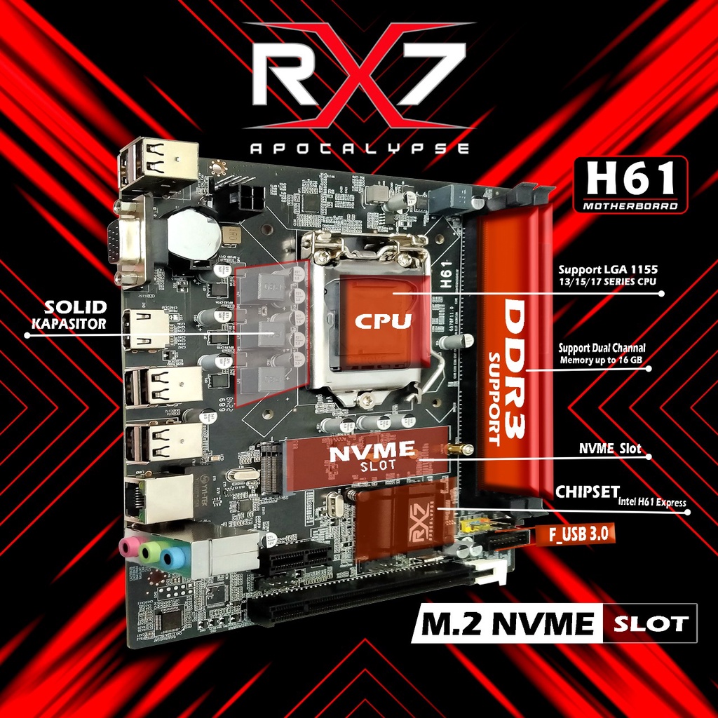 MOTHERBOAR RX7 H61 LGA 1155 DDR3 H61 MAINBOARD SUPPORT NVME