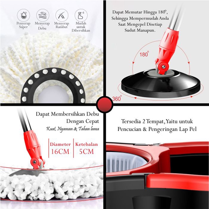 Spin Mop Alat Pembersih Bahan Plastik PP Dengan Ember Pengering Lap Pel - TB-1