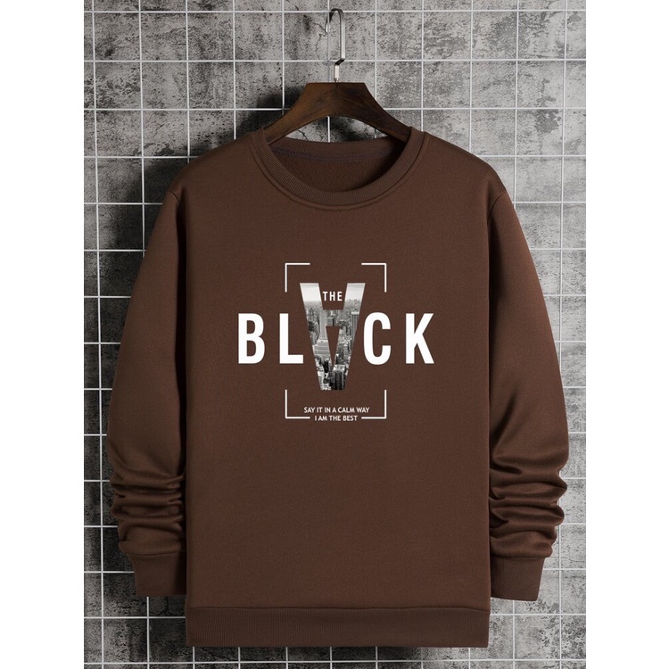 Sweatshirt Basic BLACK II Sweater Crewneck Print DTF II Size M - XL Anak &amp; Dewasa ( Pria &amp; Wanita )