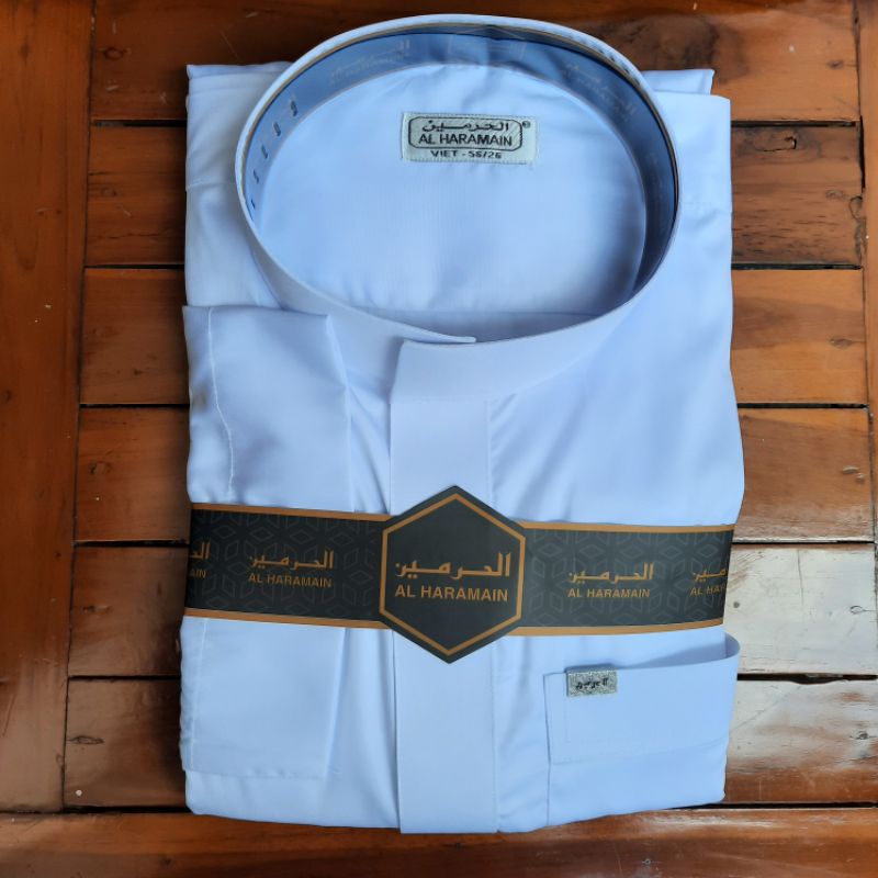 Jubah Al-Haramain Polyester non manset Putih, ritsliting