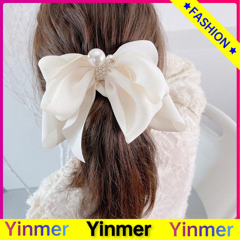 COD✨ Korea Jepit Rambut Busur Besar Pita Mutiara Pita Rambut Klip Rambut Gadis Lucu-Yinmer