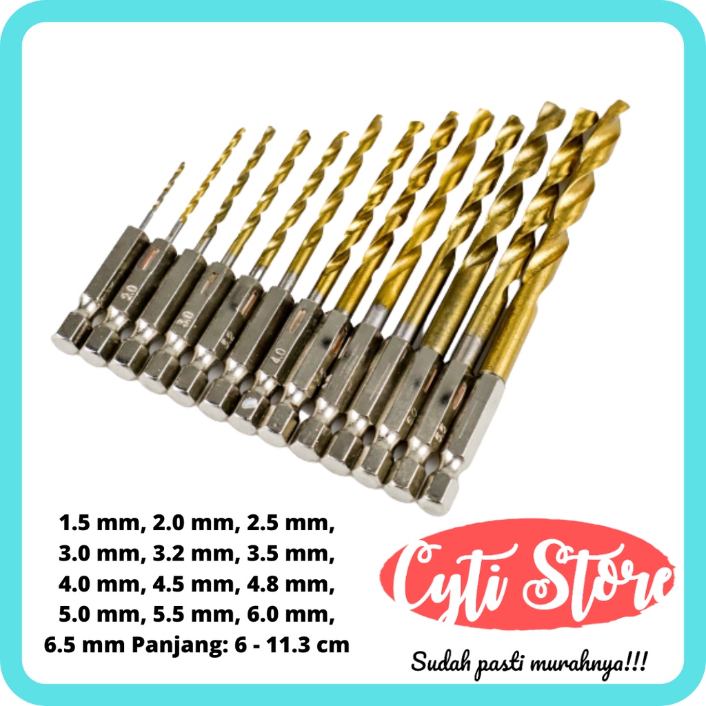 Mata Bor Power Drill Steel Titanium Hex Shank 13 PCS
