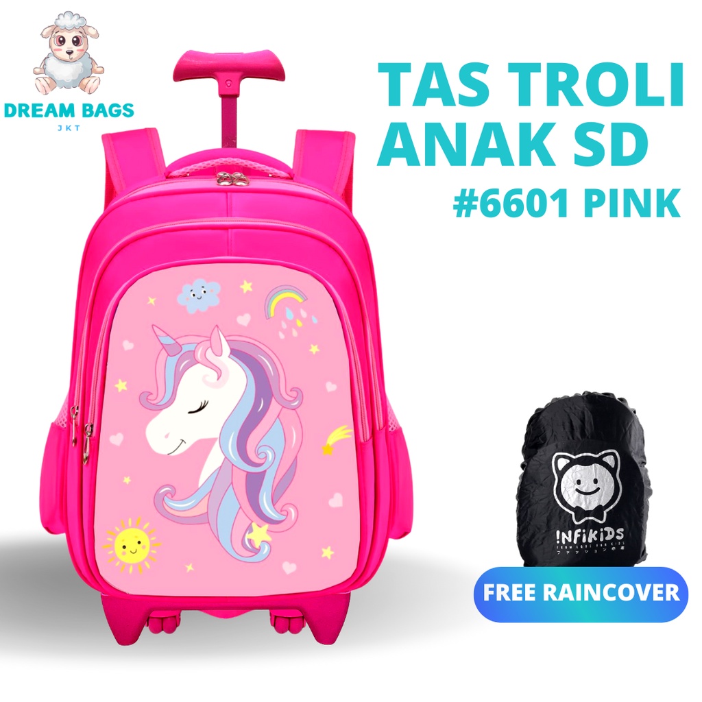 Dream Bags Tas Troli Anak Sekolah Perempuan SD Import Premium Karakter Unicorn terbaru 2023 - Tas Dorong Anak Perempuan