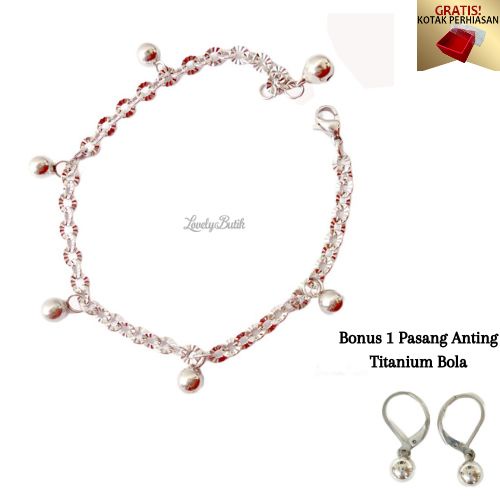 Gelang Tangan Titanium anti karat Wanita Bola Krincingan Bonus 1 Pasang Anting Bola - Lovelybutik