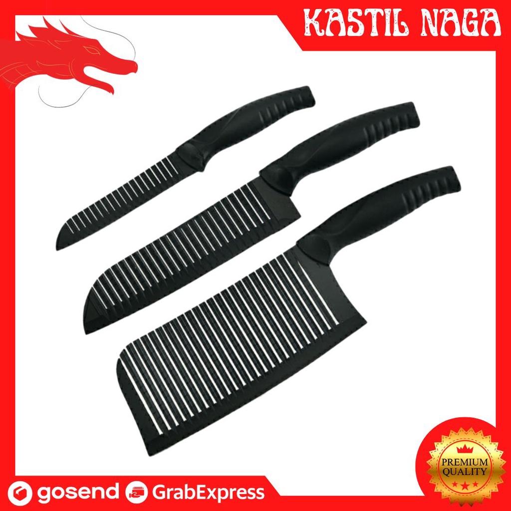 Pisau Dapur Set - 3 pcs Kitchen Knife Set - Black Kitchen Knife