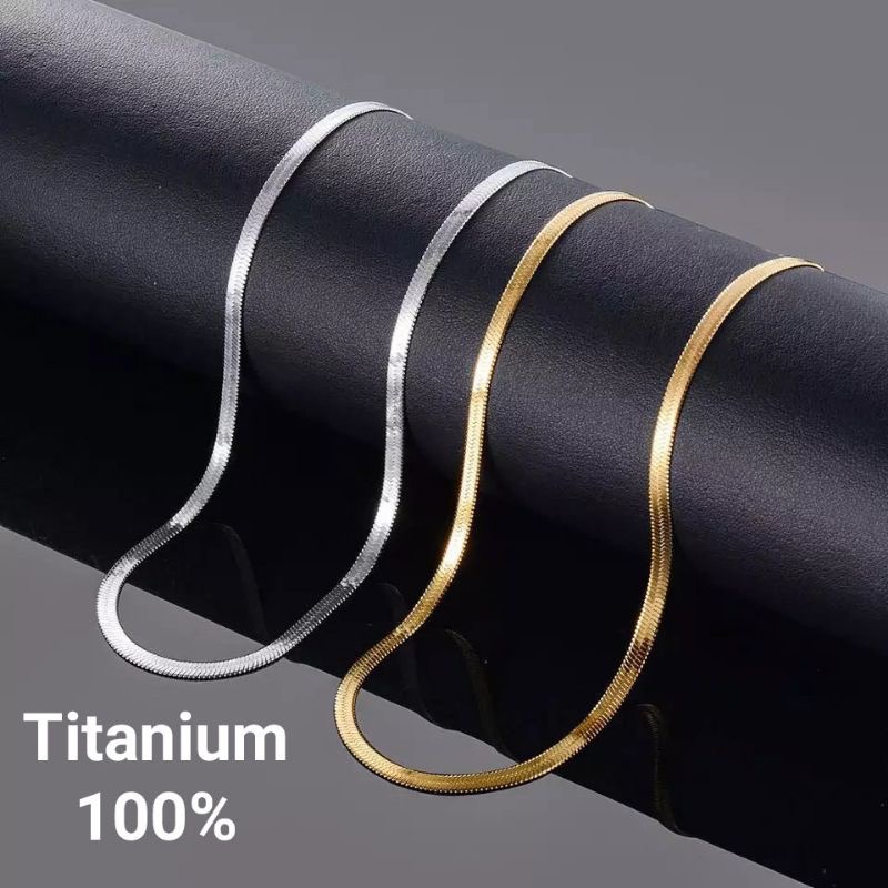 [Bayar di Tempat] Kalung Titanium Pria Wanita Bahan Anti Karat Model Plat Pipih Emas Perak Silver