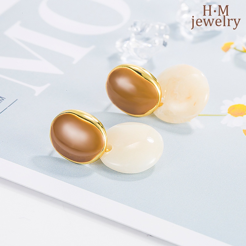 Tetes Mengkilap Retro Sederhana Elegan Anting Cahaya Mewah Hangat Seri Coklat Tidak Teratur Geometris Anting-Anting