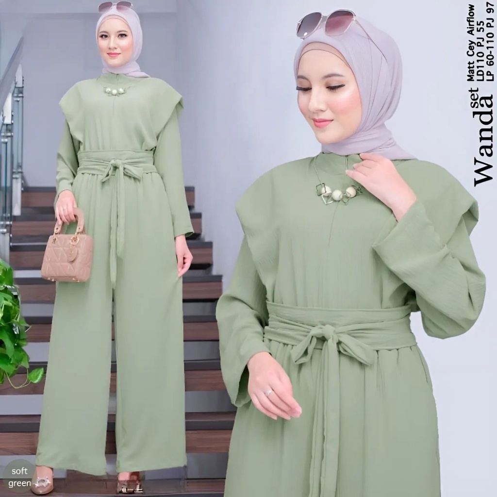 One Set Wnita Terbaru Wanda Setelan Perempuan Crinkle Airflow Premium Baju Set Dewasa Hari Raya / Baju Atasan Bawahan Satu Setel Wanda Set Bahan Krinkel Import