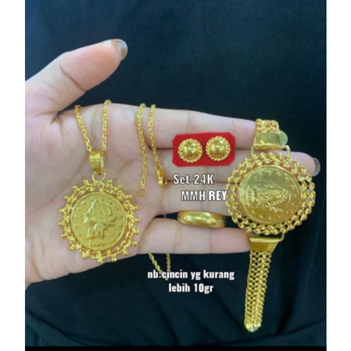 Set koin /rupiah  replika mas london(24k) high quality,awet,tahan lama,kalung,gelang,cincin(bca deskripsi)Grts Box