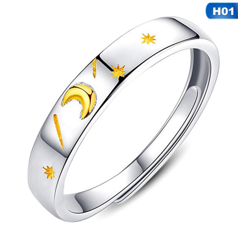 Matahari Bulan Bintang925 Sterling Perak Hadiah Hari Valentine Perempuan Resizable Pembukaan Pasangan Romantis Rings