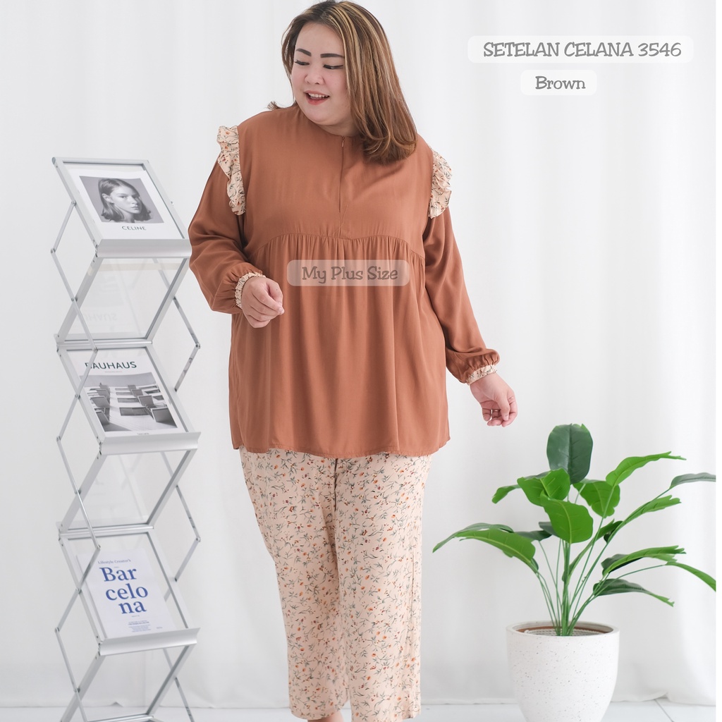 Setelan Celana Bunga Jumbo 3546, Ld 130 &amp; 145 cm