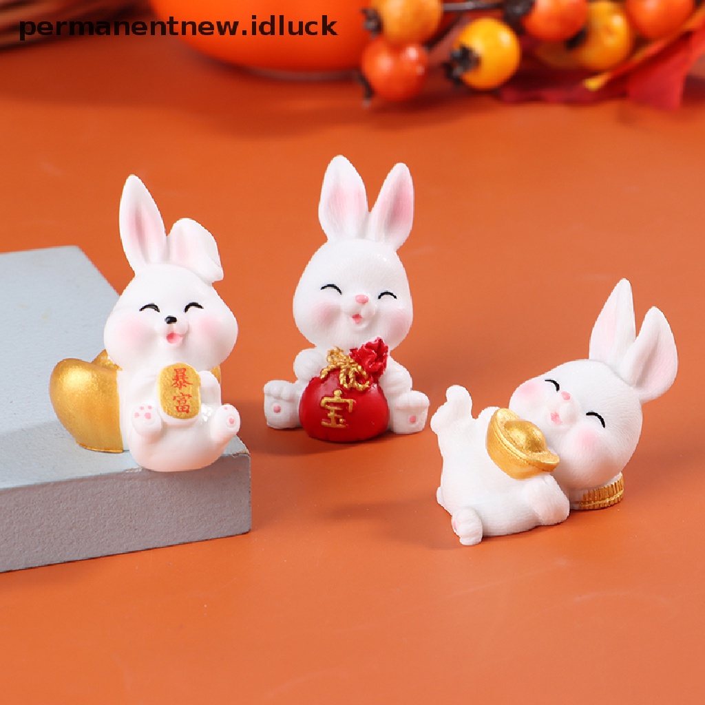 [luckypermanentnew] 4/6pcs/set Kartun Kelinci Keberuntungan Mikro Lanskap Resin Ornamen Berkebun [ID]