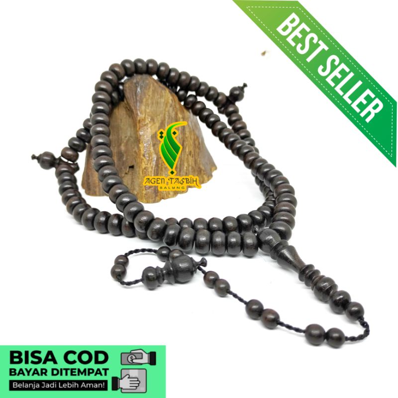 Tasbih Kayu Galih Kelor Hitam pipih size 6×8mm