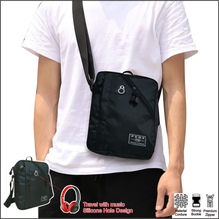 Tas Selempang Bahu Pria PEGE Eizen Model Casual Warna Hitam- PG 8948