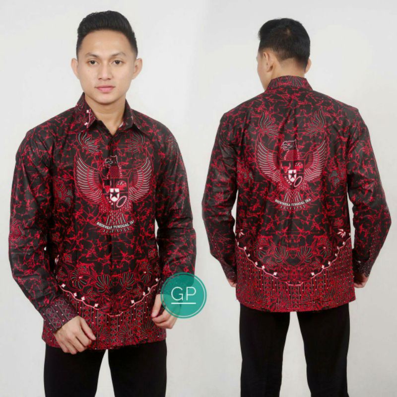 kemeja seragam batik pria lengan panjang motif Garuda terbaru