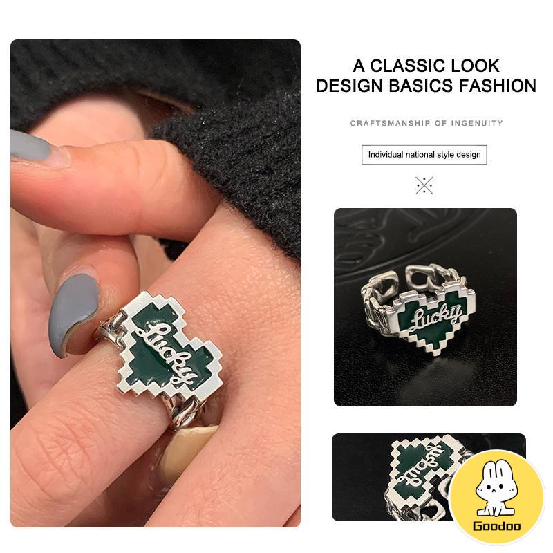 Cincin Huruf Jatuh Minyak Cinta Cinta Halus Berlapis Perak Perempuan Retro Elegan Cahaya Mewah Cincin Terbuka -Doo