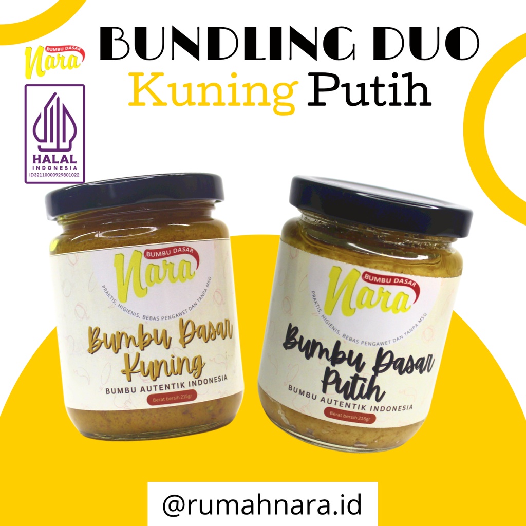 

BUNDLING DUO - BUMBU DASAR KUNING 215 GR & BUMBU DASAR PUTIH 215 GR - Bumbu Masak Instan - Praktis, Higienis, No MSG, Bisa untuk MP-ASI, 100% HALAL