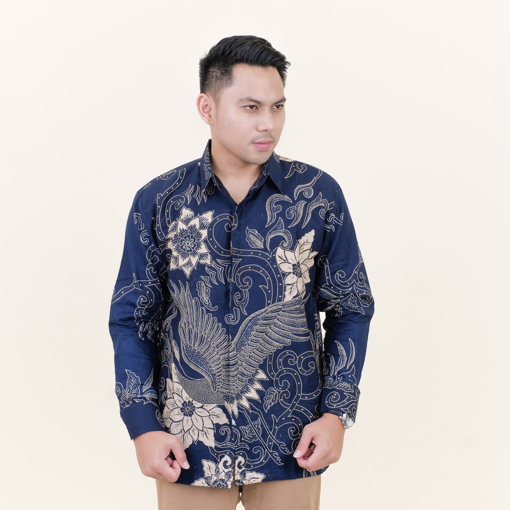 BAYUSUTA NAVY Kemeja Batik Pria Full Furing Bahan Katun Primisima