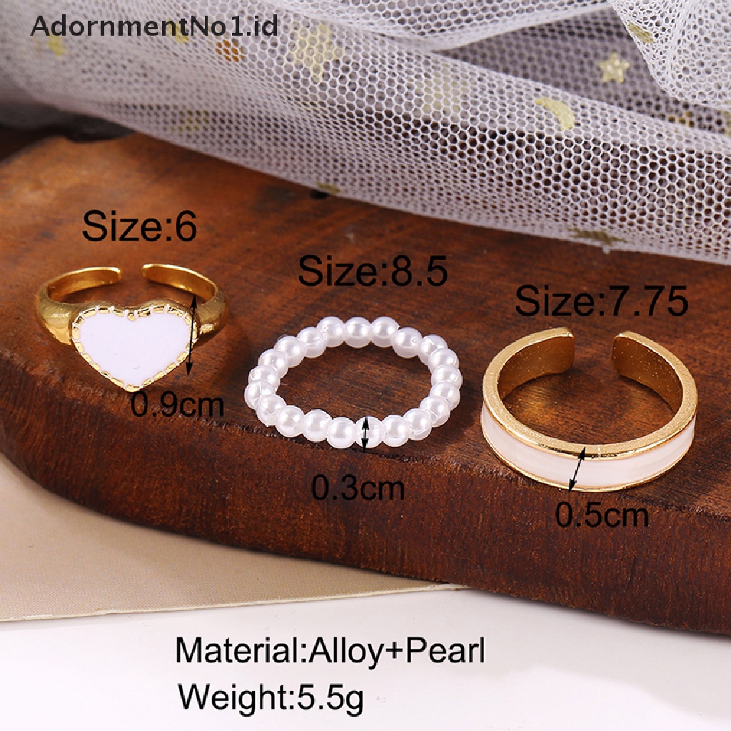 [AdornmentNo1] 3pcs/set Enamel Jantung Cincin Korea Fashion Mutiara Cincin Untuk Wanita Geometris Tidak Teratur Bentuk Rantai Pembukaan Cincin Set Buku Jari Perhiasan [ID]