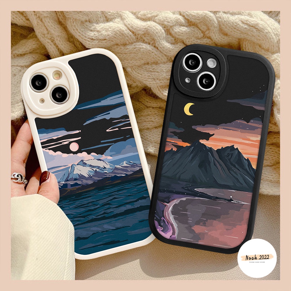 Soft Case Compatible for iPhone 7Plus 8Plus 11 12 13 14 Pro Max 6 6s 7 8 Plus XR 14 Plus X Xs Max SE 2020 Seaside Scenery Painting Snow Mountain Flowers Back Phone Case Cover